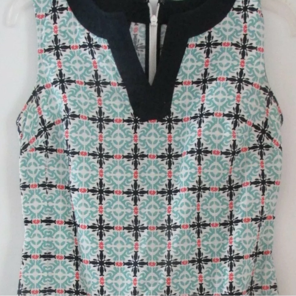 Talbots Linen Sleeveless V-neck Medallion Patterned Classic Shift Dress Size 6 - Picture 4 of 10